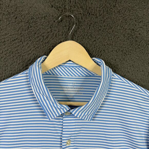 Vineyard Vines Polo Shirt Mens 2XL Light Blue Striped Performance Stretch Golf - Picture 3 of 11